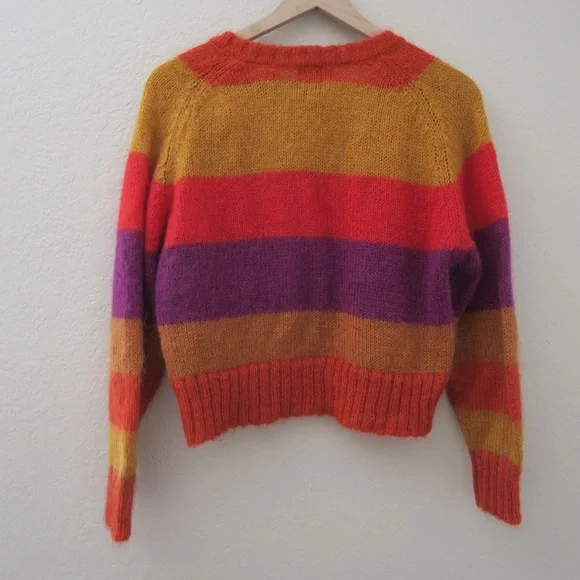 Vintage GAP Women's Multicolor Striped Sweater Rainbow Open Front Mohair Blend - Picture 8 of 11